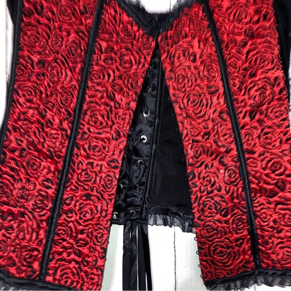 Cindie's Dreamgirl collection Red roses w/lace / Black Reversible Corset size 38 - Picture 2 of 10
